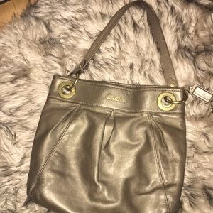 Metallic coach bag